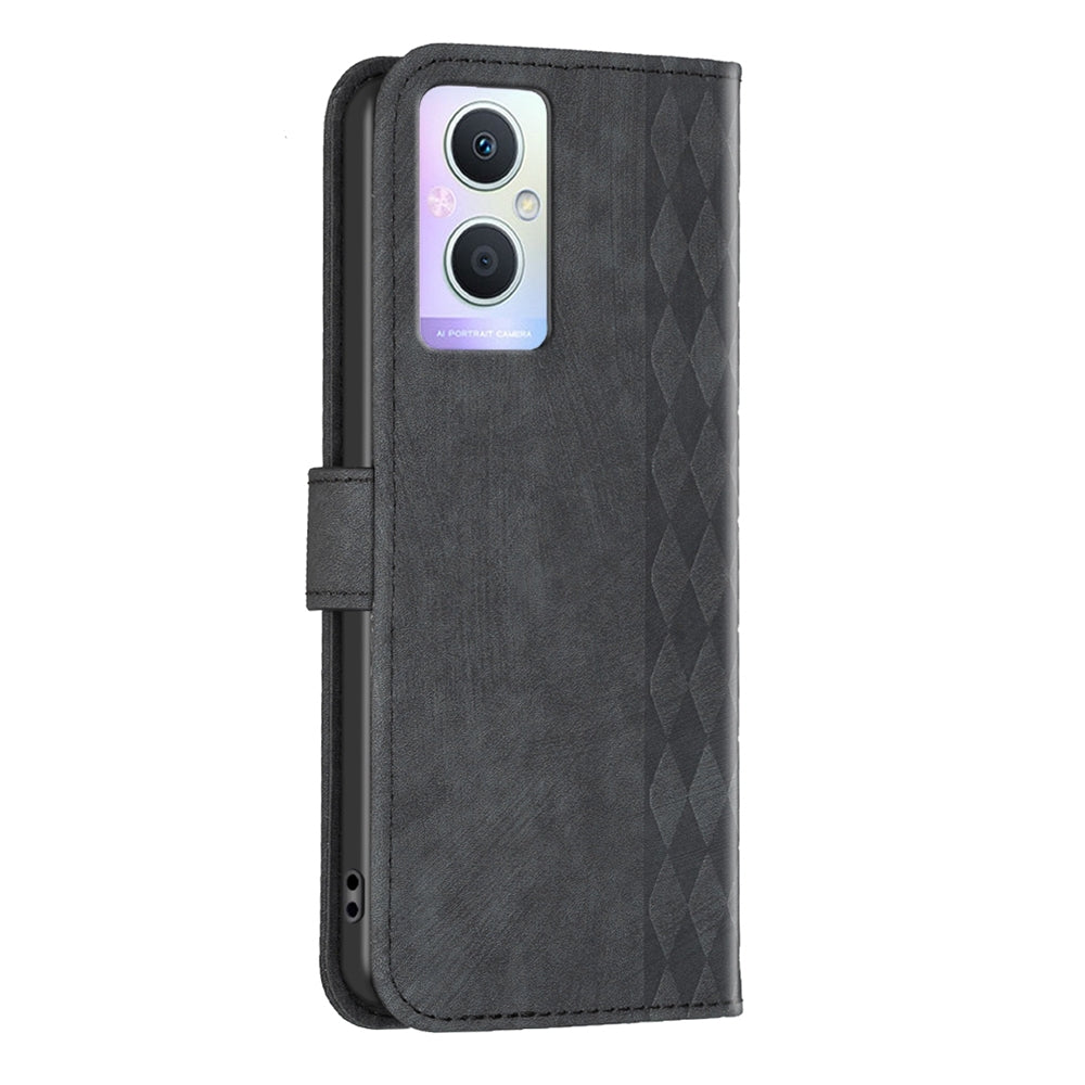 OPPO Reno7 Z Case - Embossed Plaid Leather Wallet Cover with Card Slots, Kickstand, and 360 degree Protection