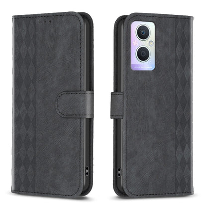 OPPO Reno7 Z Case - Embossed Plaid Leather Wallet Cover with Card Slots, Kickstand, and 360 degree Protection