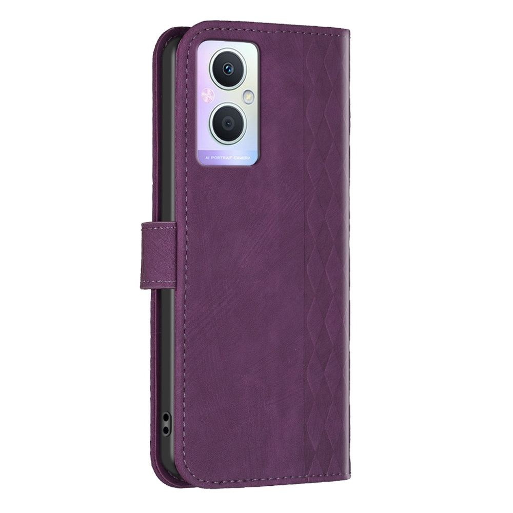 OPPO Reno7 Z Case - Embossed Plaid Leather Wallet Cover with Card Slots, Kickstand, and 360 degree Protection