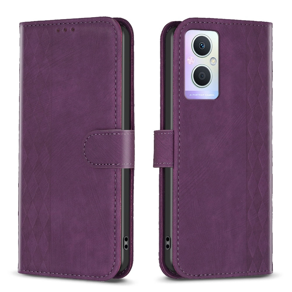 OPPO Reno7 Z Case - Embossed Plaid Leather Wallet Cover with Card Slots, Kickstand, and 360 degree Protection