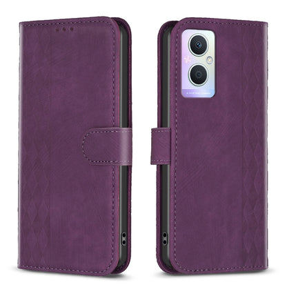 OPPO Reno7 Z Case - Embossed Plaid Leather Wallet Cover with Card Slots, Kickstand, and 360 degree Protection