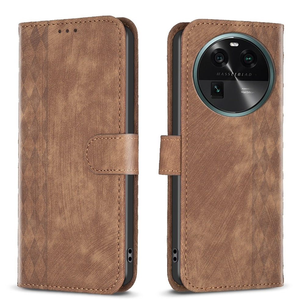 OPPO Find X6 Case - Embossed Plaid Leather Wallet Cover with Card Slots, Kickstand, and 360 degree Protection