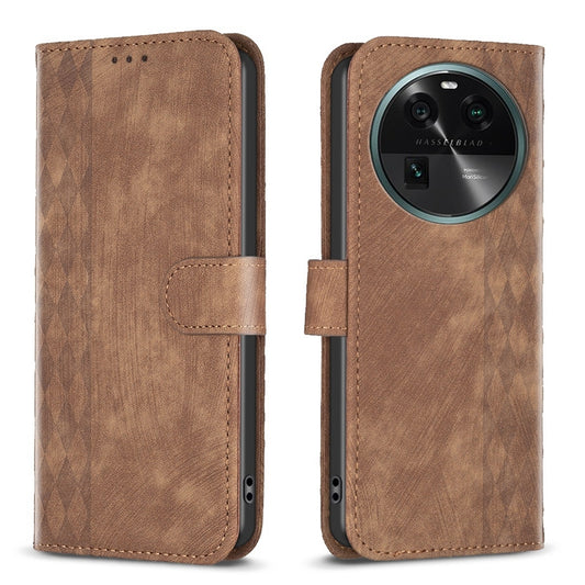 OPPO Find X6 Case - Embossed Plaid Leather Wallet Cover with Card Slots, Kickstand, and 360 degree Protection