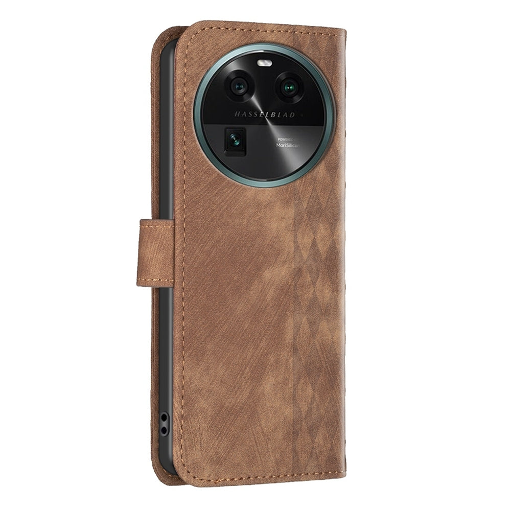OPPO Find X6 Case - Embossed Plaid Leather Wallet Cover with Card Slots, Kickstand, and 360 degree Protection
