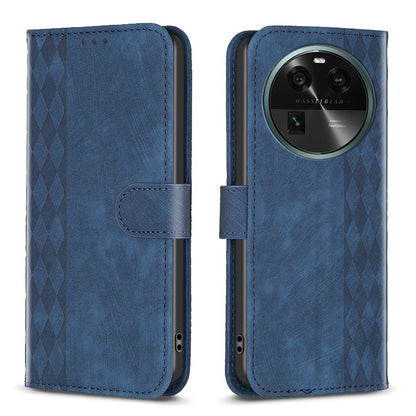 OPPO Find X6 Case - Embossed Plaid Leather Wallet Cover with Card Slots, Kickstand, and 360 degree Protection