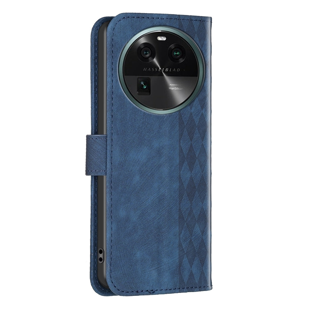 OPPO Find X6 Case - Embossed Plaid Leather Wallet Cover with Card Slots, Kickstand, and 360 degree Protection