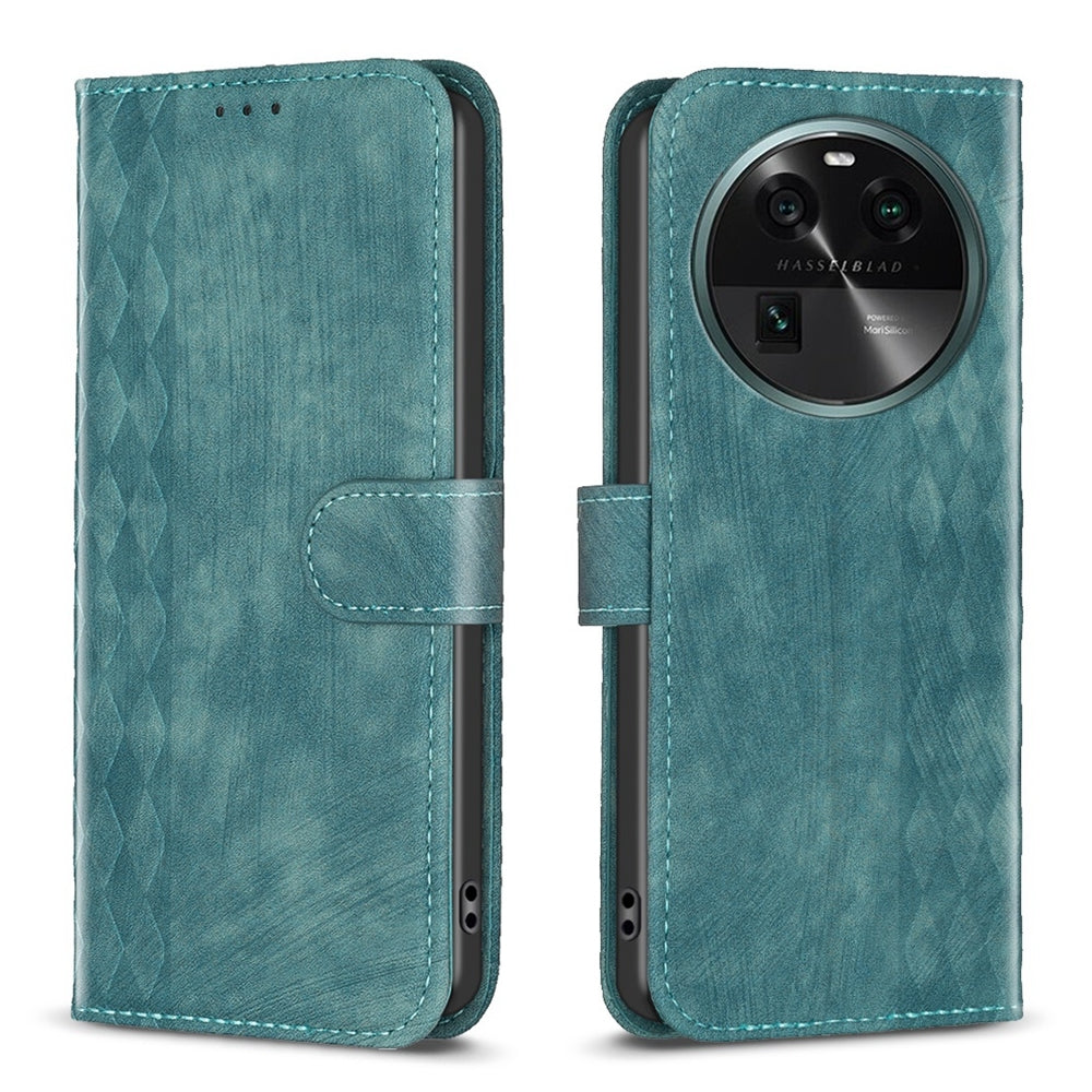 OPPO Find X6 Case - Embossed Plaid Leather Wallet Cover with Card Slots, Kickstand, and 360 degree Protection