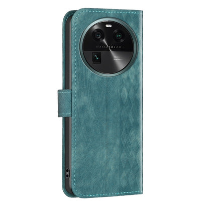 OPPO Find X6 Case - Embossed Plaid Leather Wallet Cover with Card Slots, Kickstand, and 360 degree Protection