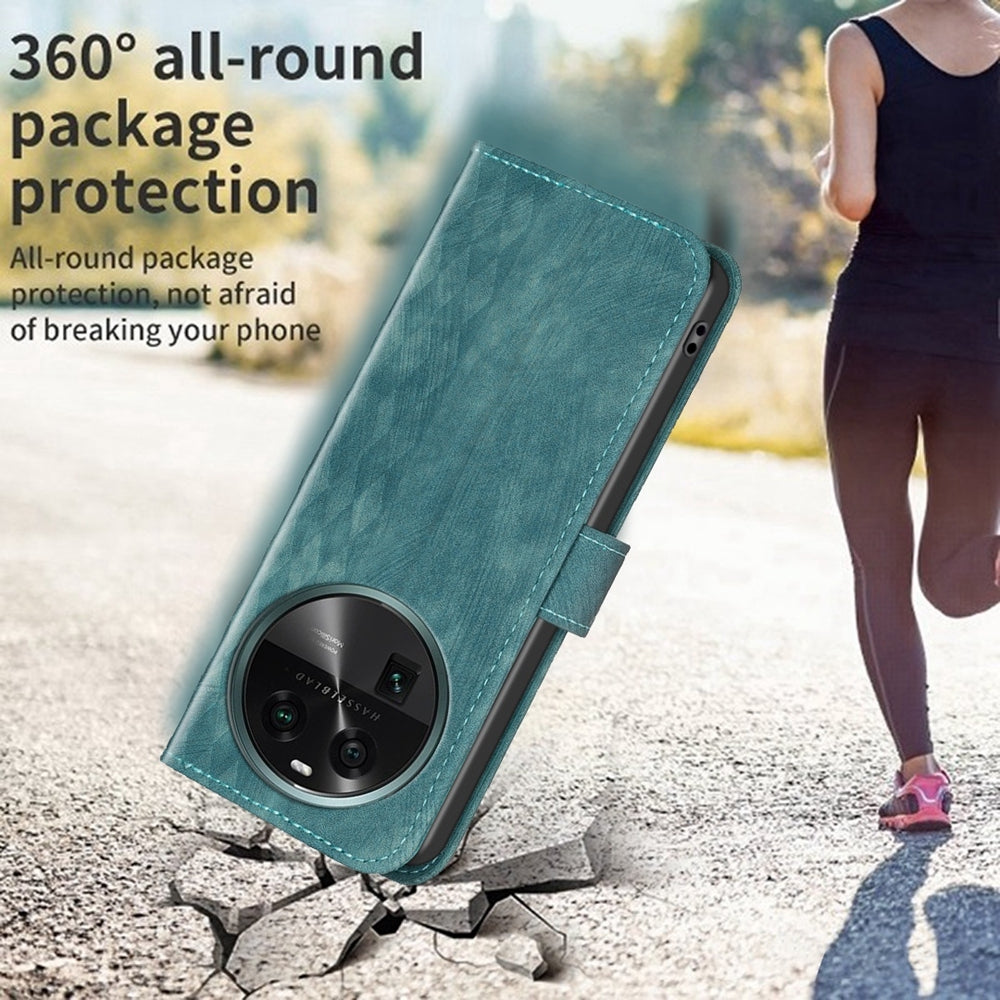 OPPO Find X6 Case - Embossed Plaid Leather Wallet Cover with Card Slots, Kickstand, and 360 degree Protection