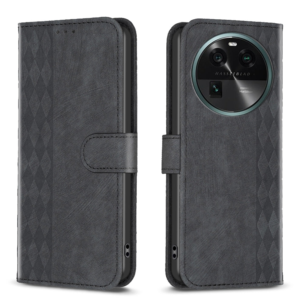OPPO Find X6 Case - Embossed Plaid Leather Wallet Cover with Card Slots, Kickstand, and 360 degree Protection