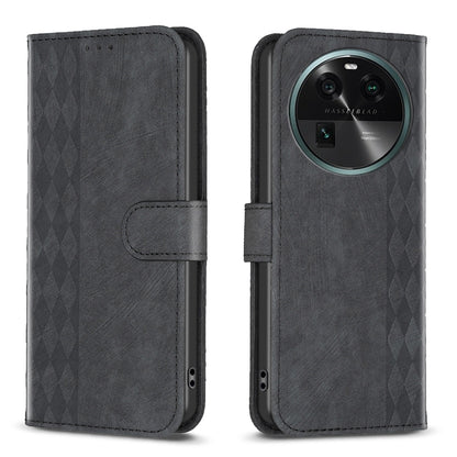 OPPO Find X6 Case - Embossed Plaid Leather Wallet Cover with Card Slots, Kickstand, and 360 degree Protection