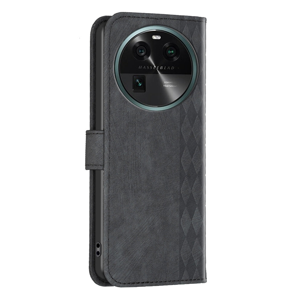 OPPO Find X6 Case - Embossed Plaid Leather Wallet Cover with Card Slots, Kickstand, and 360 degree Protection