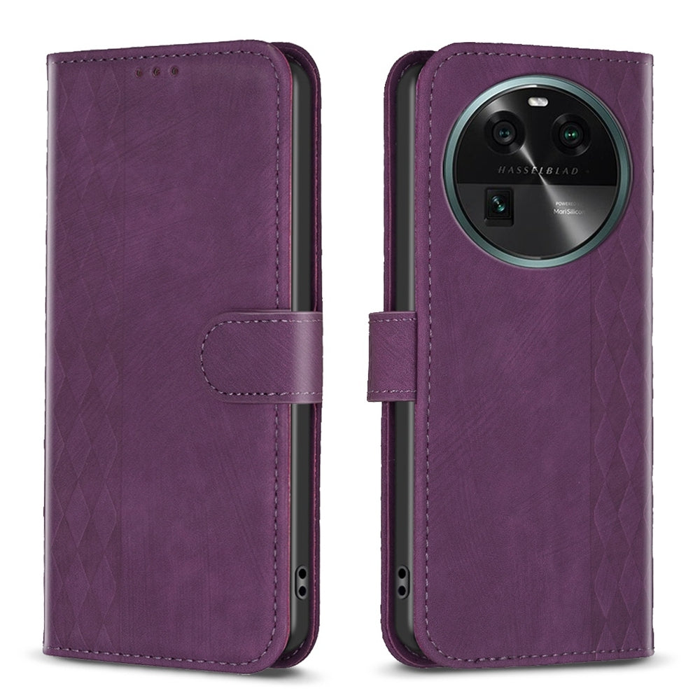 OPPO Find X6 Case - Embossed Plaid Leather Wallet Cover with Card Slots, Kickstand, and 360 degree Protection