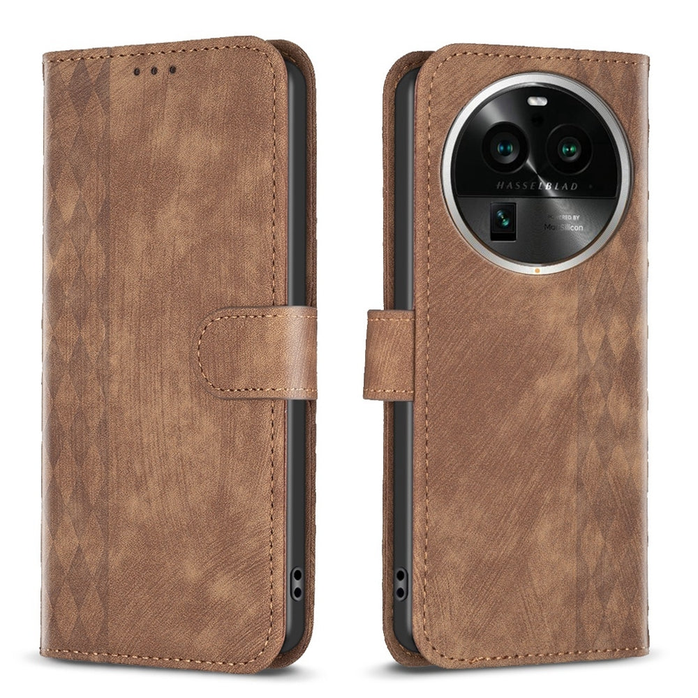 OPPO Find X6 Pro Case - Embossed Plaid Leather Wallet Cover with Card Slots, Kickstand, and 360 degree Protection