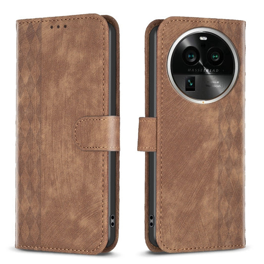 OPPO Find X6 Pro Case - Embossed Plaid Leather Wallet Cover with Card Slots, Kickstand, and 360 degree Protection