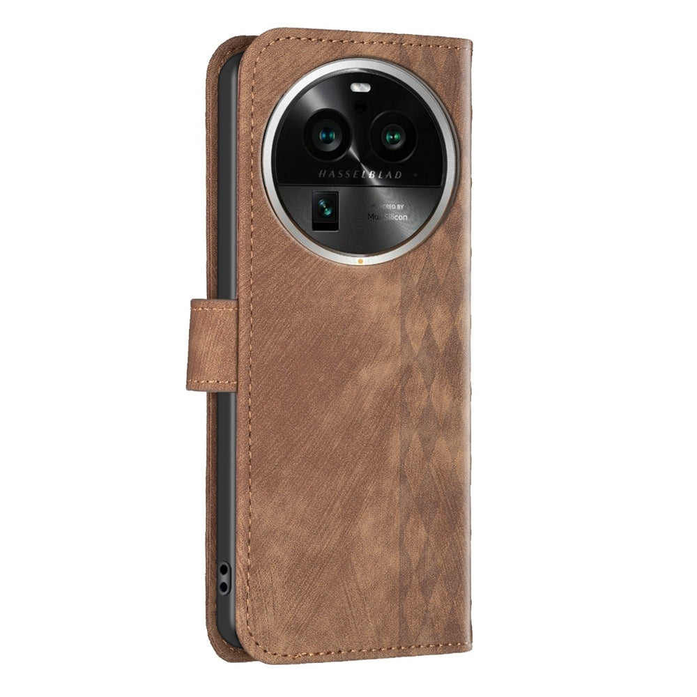 OPPO Find X6 Pro Case - Embossed Plaid Leather Wallet Cover with Card Slots, Kickstand, and 360 degree Protection
