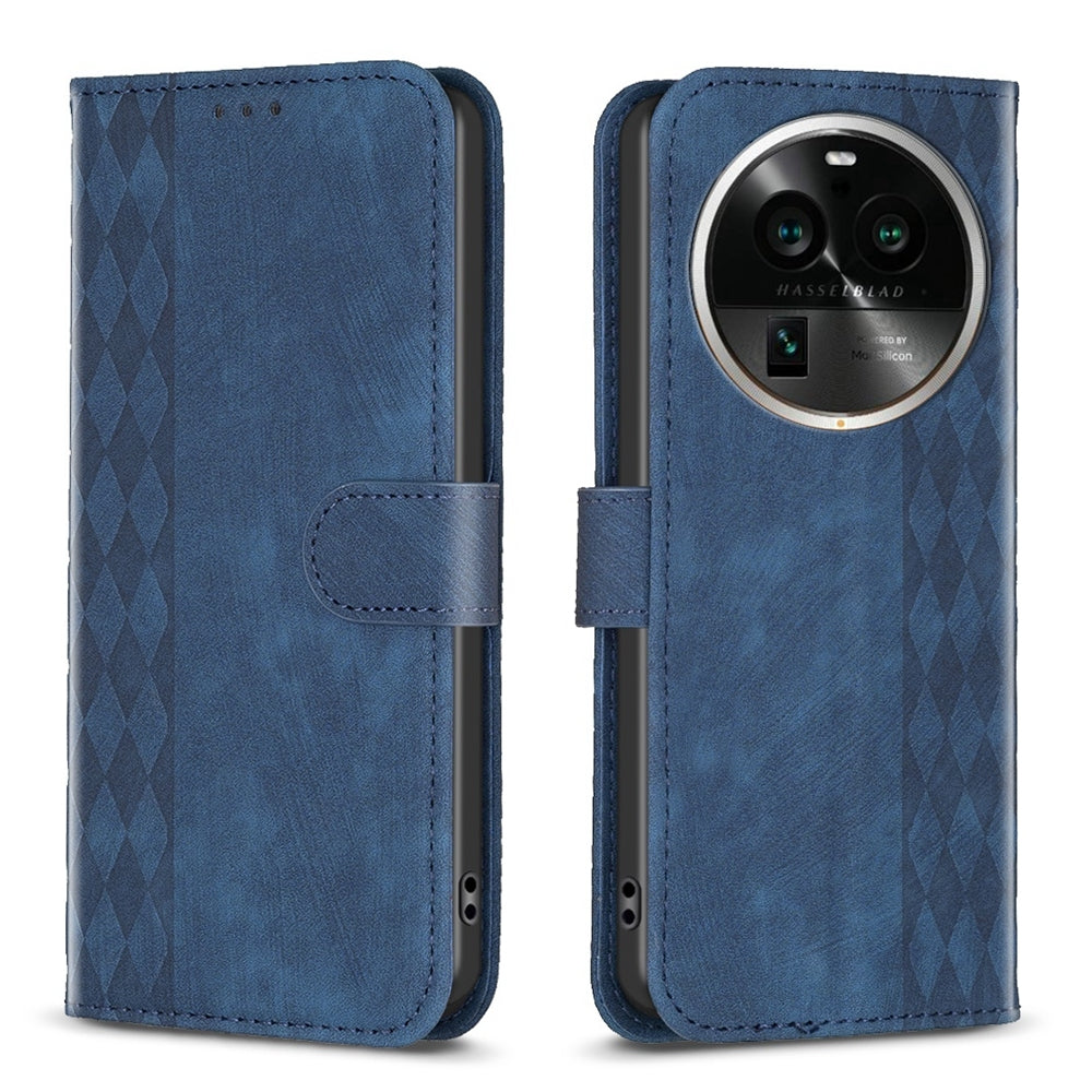 OPPO Find X6 Pro Case - Embossed Plaid Leather Wallet Cover with Card Slots, Kickstand, and 360 degree Protection