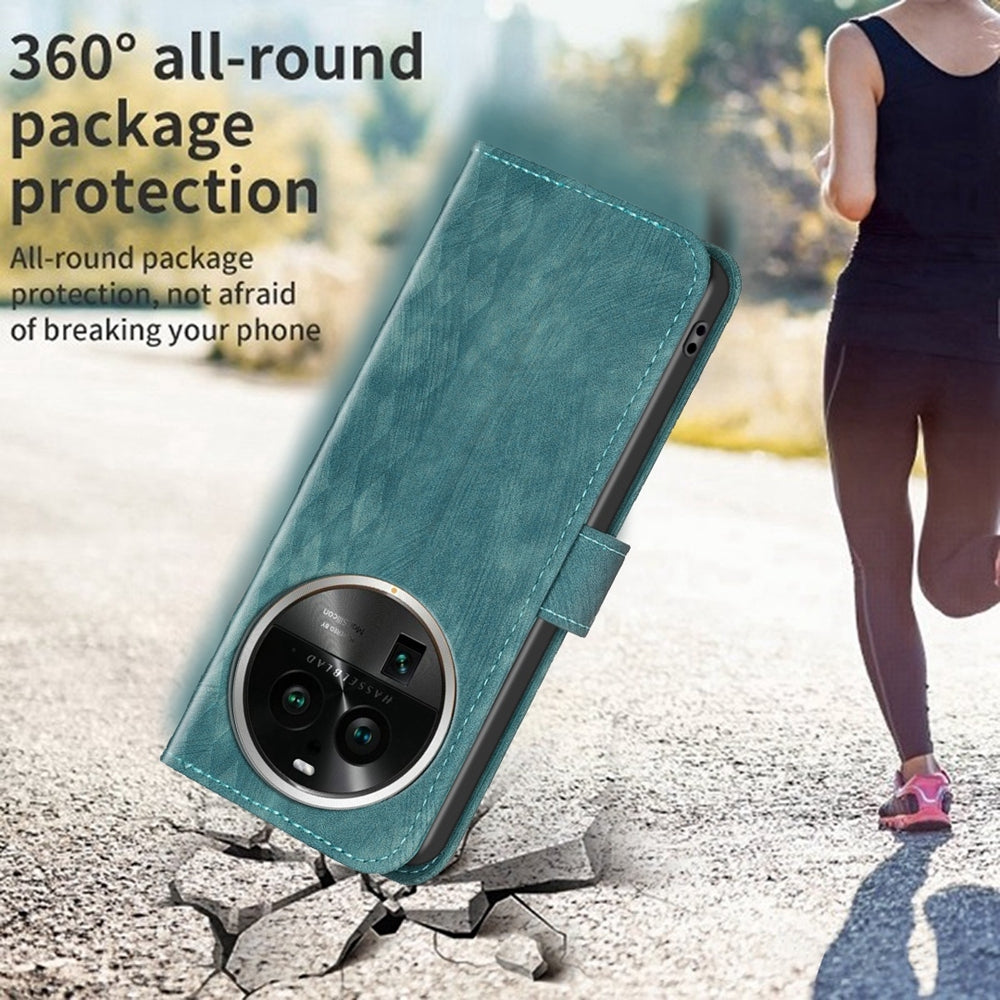 OPPO Find X6 Pro Case - Embossed Plaid Leather Wallet Cover with Card Slots, Kickstand, and 360 degree Protection