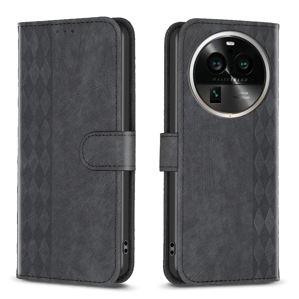OPPO Find X6 Pro Case - Embossed Plaid Leather Wallet Cover with Card Slots, Kickstand, and 360 degree Protection