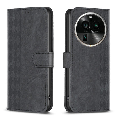 OPPO Find X6 Pro Case - Embossed Plaid Leather Wallet Cover with Card Slots, Kickstand, and 360 degree Protection