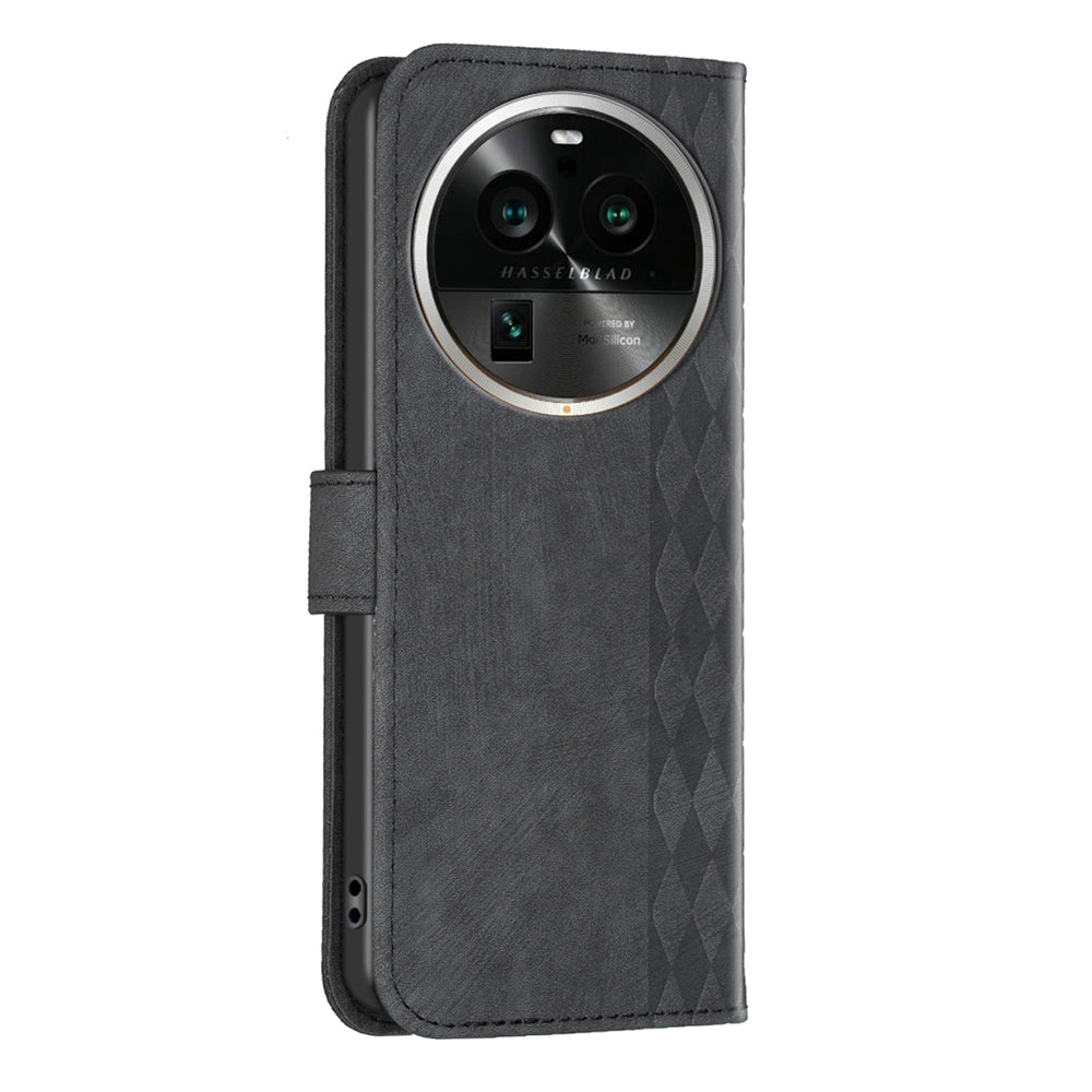 OPPO Find X6 Pro Case - Embossed Plaid Leather Wallet Cover with Card Slots, Kickstand, and 360 degree Protection