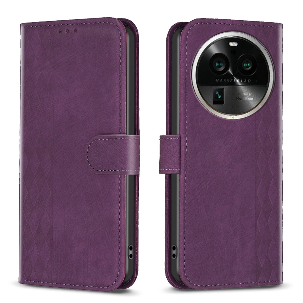 OPPO Find X6 Pro Case - Embossed Plaid Leather Wallet Cover with Card Slots, Kickstand, and 360 degree Protection