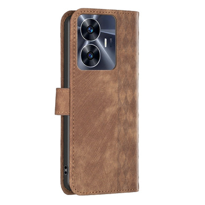 Realme C55 Case - Embossed Plaid Leather Wallet Cover with Card Slots, Kickstand, and 360 degree Protection