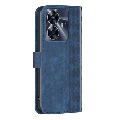 Realme C55 Case - Embossed Plaid Leather Wallet Cover with Card Slots, Kickstand, and 360 degree Protection
