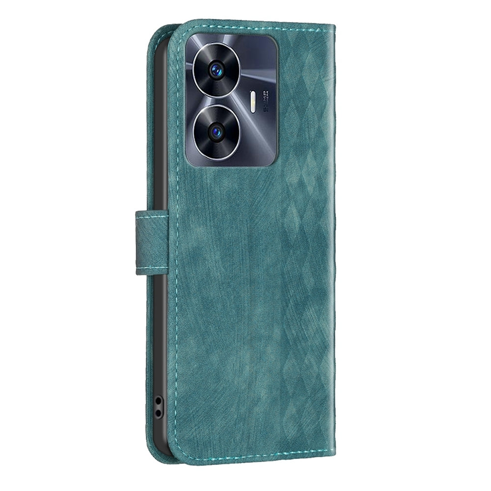 Realme C55 Case - Embossed Plaid Leather Wallet Cover with Card Slots, Kickstand, and 360 degree Protection