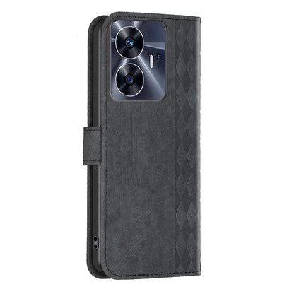 Realme C55 Case - Embossed Plaid Leather Wallet Cover with Card Slots, Kickstand, and 360 degree Protection