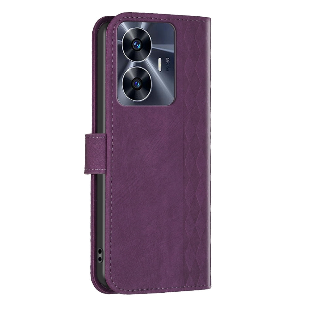 Realme C55 Case - Embossed Plaid Leather Wallet Cover with Card Slots, Kickstand, and 360 degree Protection