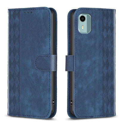 Nokia C12 Case - Embossed Plaid Leather Wallet Cover with Card Slots, Kickstand, and 360 degree Protection