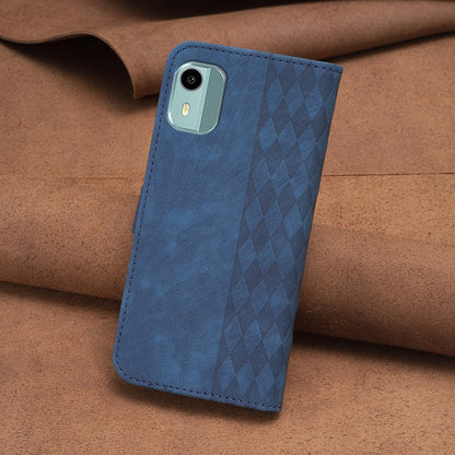 Nokia C12 Case - Embossed Plaid Leather Wallet Cover with Card Slots, Kickstand, and 360 degree Protection