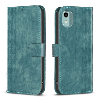 Nokia C12 Case - Embossed Plaid Leather Wallet Cover with Card Slots, Kickstand, and 360 degree Protection