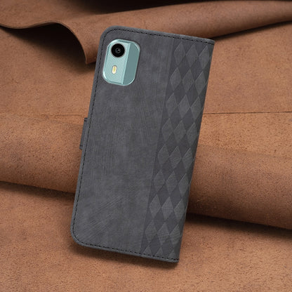Nokia C12 Case - Embossed Plaid Leather Wallet Cover with Card Slots, Kickstand, and 360 degree Protection