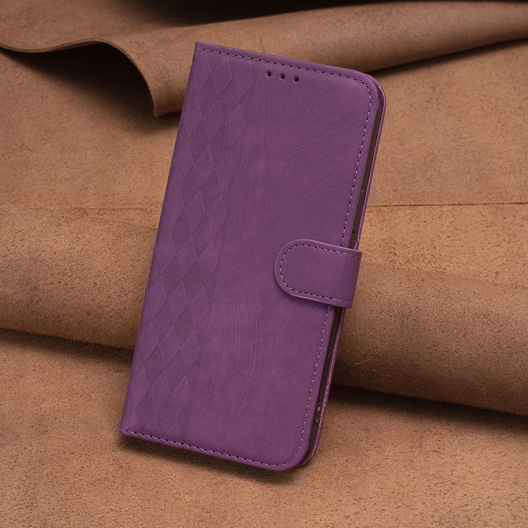 Nokia C12 Case - Embossed Plaid Leather Wallet Cover with Card Slots, Kickstand, and 360 degree Protection
