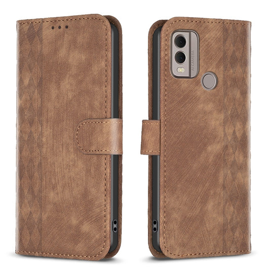 Nokia C22 Case - Embossed Plaid Leather Wallet Cover with Card Slots, Kickstand, and 360 degree Protection
