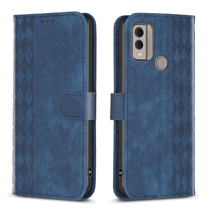 Nokia C22 Case - Embossed Plaid Leather Wallet Cover with Card Slots, Kickstand, and 360 degree Protection