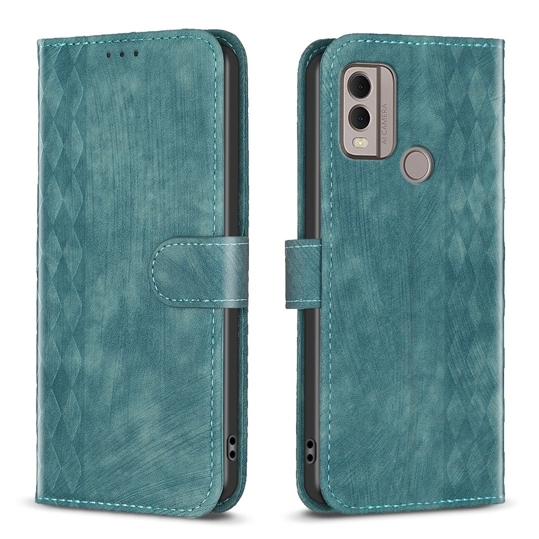 Nokia C22 Case - Embossed Plaid Leather Wallet Cover with Card Slots, Kickstand, and 360 degree Protection