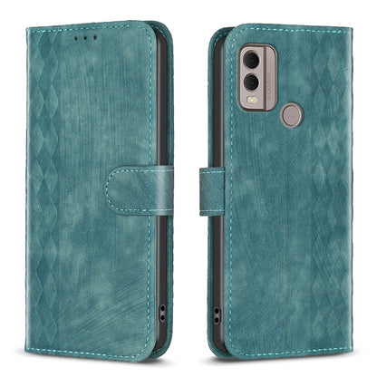 Nokia C22 Case - Embossed Plaid Leather Wallet Cover with Card Slots, Kickstand, and 360 degree Protection