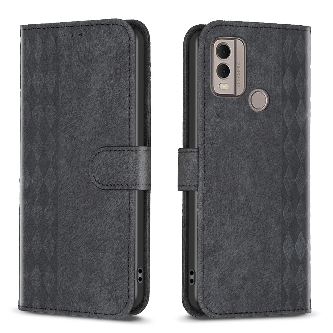 Nokia C22 Case - Embossed Plaid Leather Wallet Cover with Card Slots, Kickstand, and 360 degree Protection