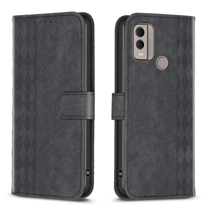 Nokia C22 Case - Embossed Plaid Leather Wallet Cover with Card Slots, Kickstand, and 360 degree Protection