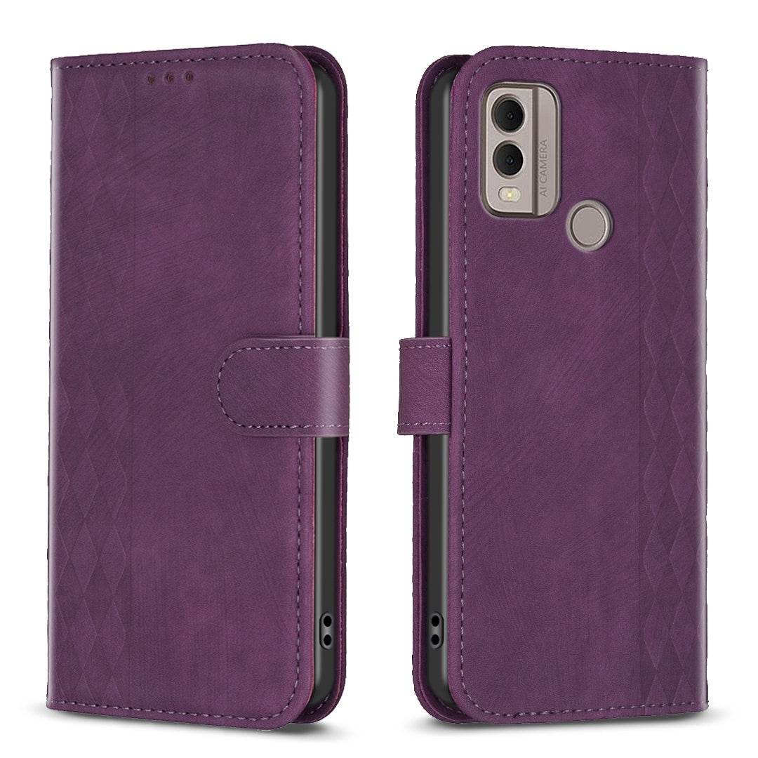 Nokia C22 Case - Embossed Plaid Leather Wallet Cover with Card Slots, Kickstand, and 360 degree Protection