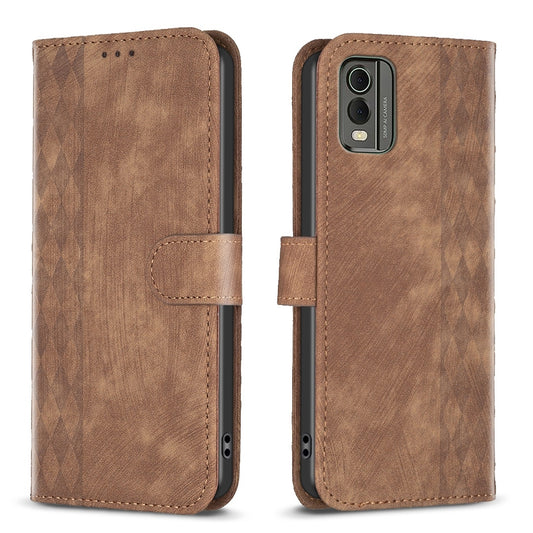 Nokia C32 Case - Embossed Plaid Leather Wallet Cover with Card Slots, Kickstand, and 360 degree Protection