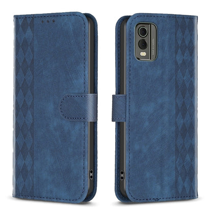 Nokia C32 Case - Embossed Plaid Leather Wallet Cover with Card Slots, Kickstand, and 360 degree Protection