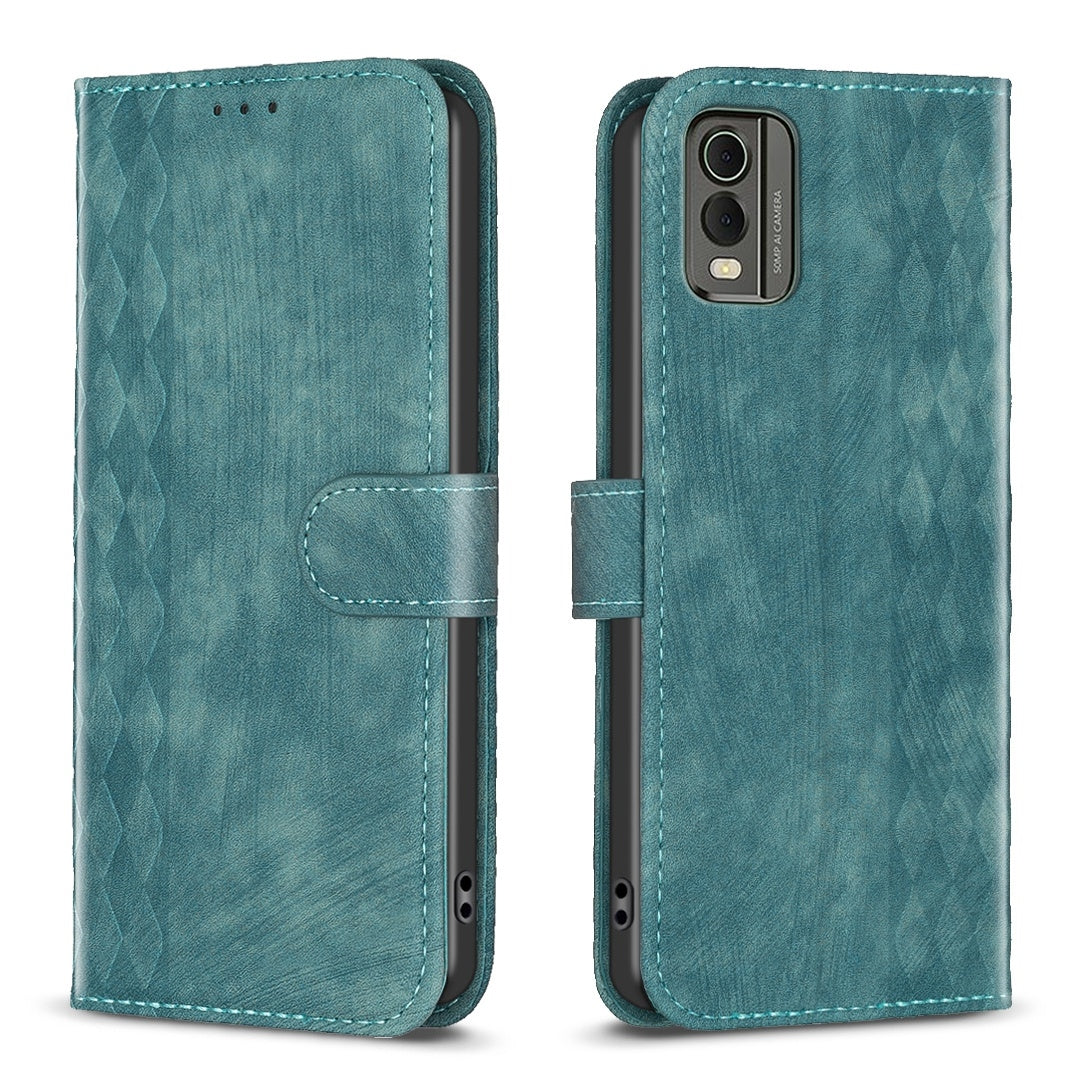 Nokia C32 Case - Embossed Plaid Leather Wallet Cover with Card Slots, Kickstand, and 360 degree Protection