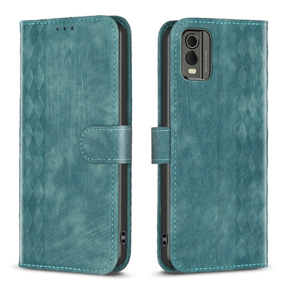 Nokia C32 Case - Embossed Plaid Leather Wallet Cover with Card Slots, Kickstand, and 360 degree Protection