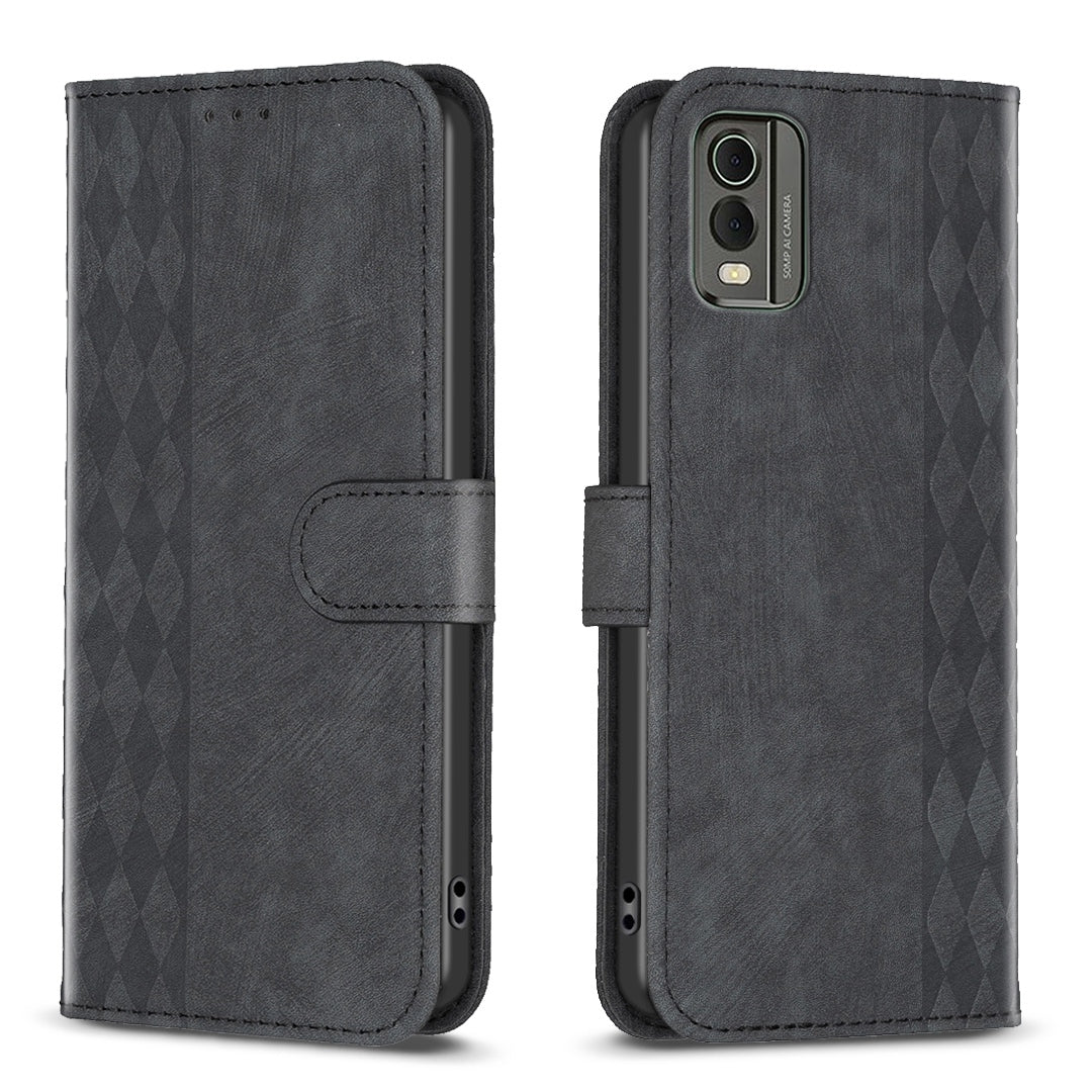 Nokia C32 Case - Embossed Plaid Leather Wallet Cover with Card Slots, Kickstand, and 360 degree Protection