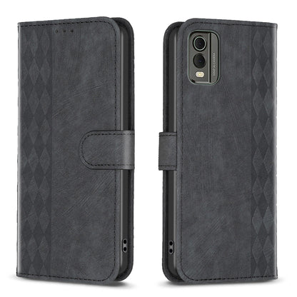 Nokia C32 Case - Embossed Plaid Leather Wallet Cover with Card Slots, Kickstand, and 360 degree Protection