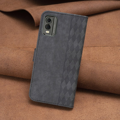 Nokia C32 Case - Embossed Plaid Leather Wallet Cover with Card Slots, Kickstand, and 360 degree Protection